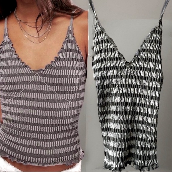 Free People Intimately NWT Pucker Up Grey Striped Seamless Cami Tank, XS/S - Picture 5 of 10